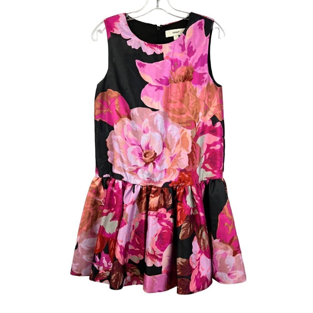 Cameo Womens Sleeveless Drop Waist Floral Dress Above Knee Ruffle S Zip